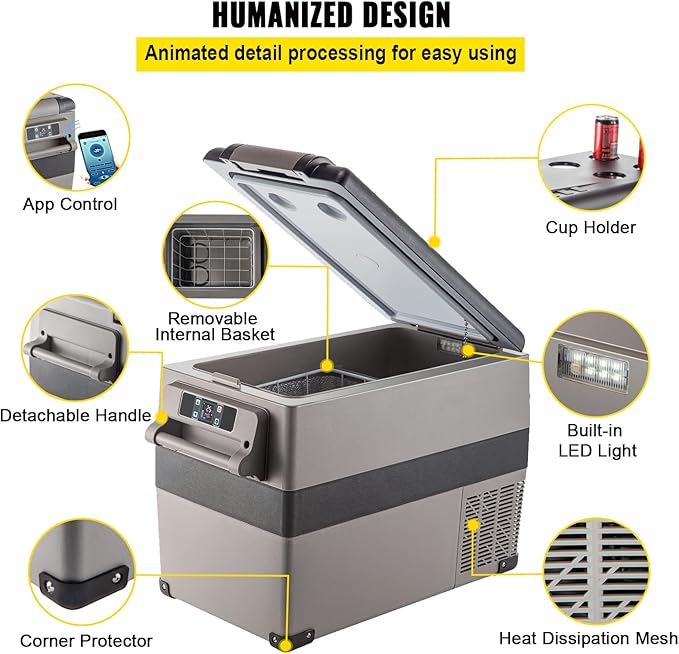 VEVOR 12 Volt Refrigerator, 48 Quart (45L) Fast Cooling Portable Freezer with App Control