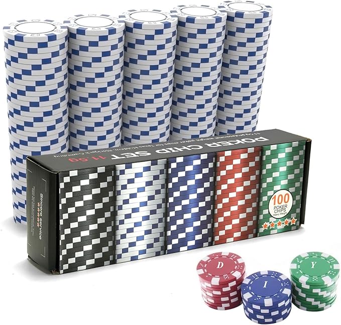 100PCS White Casino Poker Chips Set, 11.5 Gram Plastic Clay Blank Game Chips for Poker Card Games