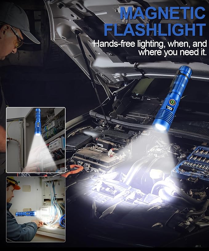 Rechargeable Flashlight High Lumens- Super Bright Magnetic Flash Light with Power Digital Display