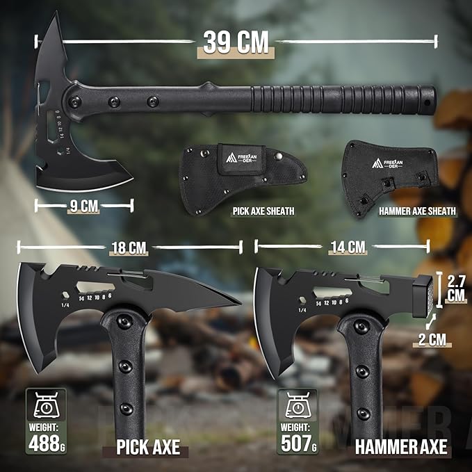 Freelander Tactical Axe 2 Pack, Sharp Tomahawk with Sheath, Portable Tomahawk with Clip and Bottle