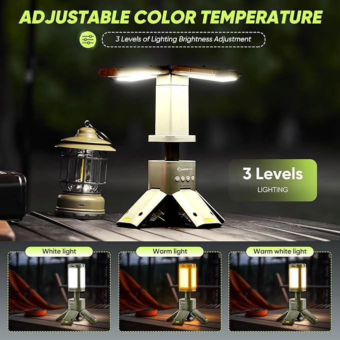 Portable Camping Light, 14000mAh Telescopic Camping Lantern with Rechargeable Power Supply