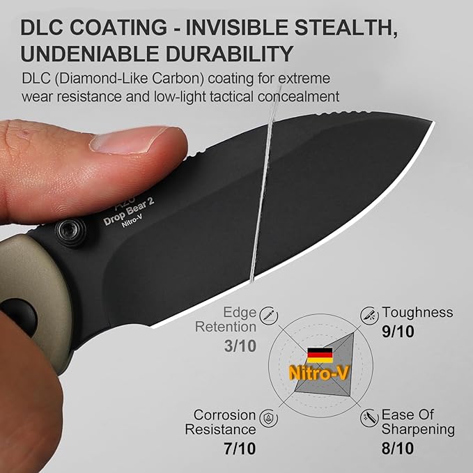 Kizer Drop Bear 2 Pocket Knife, 2.92" Nitro-V Drop Point Blade Folding Knife with Tan Aluminum