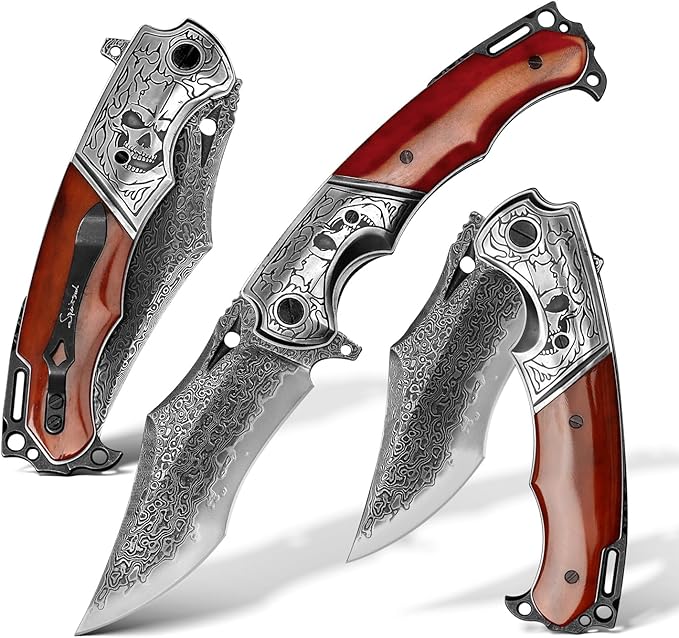 Damascus pocket knife clip leather sheath, VG10 core folding knife, portable EDC clip, outdoor