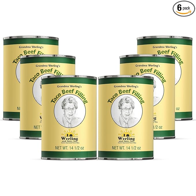 Werling & Sons Taco Beef Filling 14.5 Oz ??Fully Cooked, Heat & Serve | Premium Shelf-Stable Canned