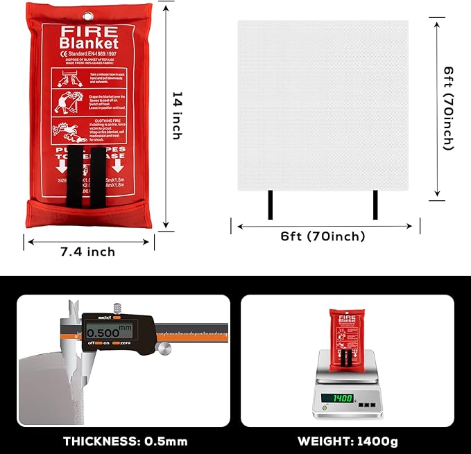 FLASLD Fire Blanket for Home and Kitchen, Fiberglass Fire Blankets Emergency for People, Flame