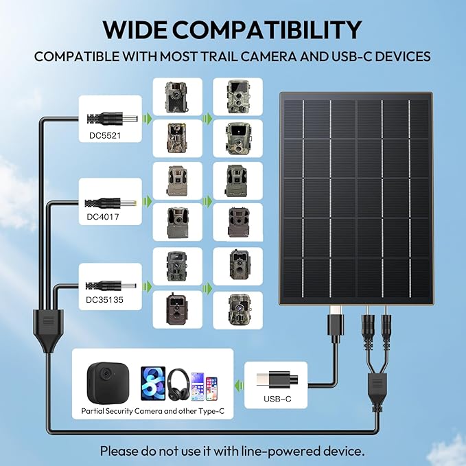 8W Solar Panel for Trail Camera with Build-in 72Wh Rechargeable Battery, Comes with 360°Adjustable