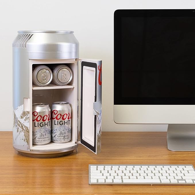 Coors Light Mini Fridge - Refrigerator for Bedroom Office, Portable Table Top Beverage Cooler, 12V