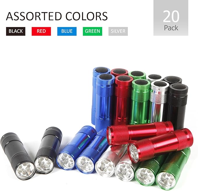 FASTPRO 20-Pack Aluminum 6-LED Flashlights Set with Lanyard and AAA Batteries Included and