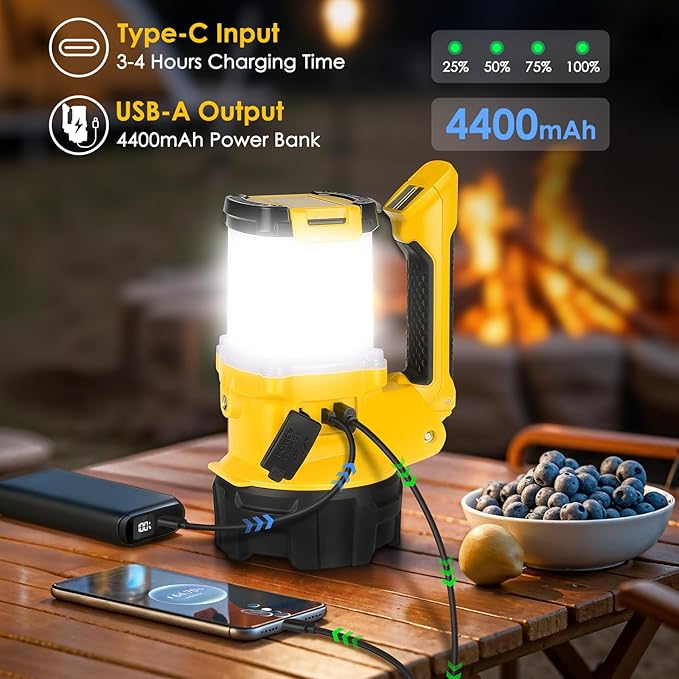Tripod Rechargeable Camping Lantern, 6 Modes LED Flashlight Handheld Spotlight with 4000LM, 4400mAh