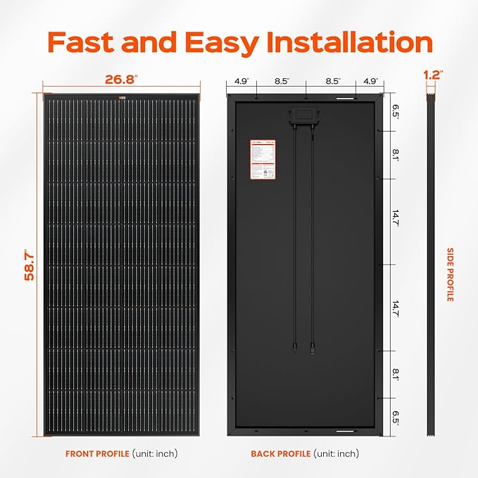 RICH SOLAR 200 Watt Black 12 Volt Moncrystalline Solar Panel High Efficiency Solar Module for RV