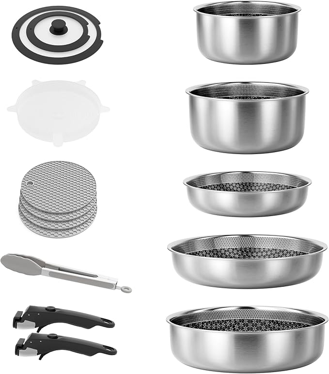 Caannasweis Detachable Nonstick Cookware Set - Stackable Induction Pots and Pans With Removable