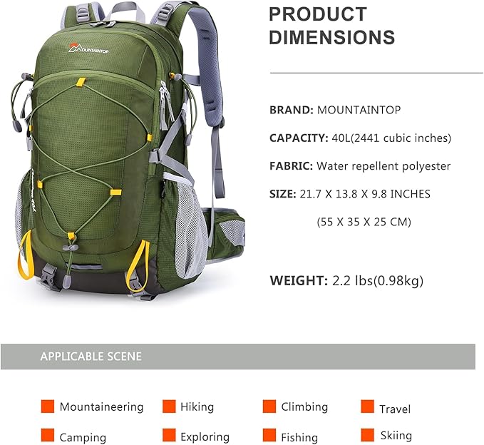MOUNTAINTOP 25L/40L Hiking Backpack,Lightweight Travel Backpack for Men Women Outdoor Backpacking