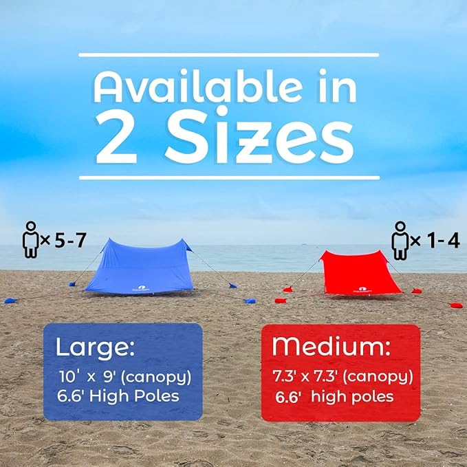 Red Suricata Family Beach Parasol - Sun Shade Canopy | UPF 50 UV Protection | Tent with 4 Aluminium