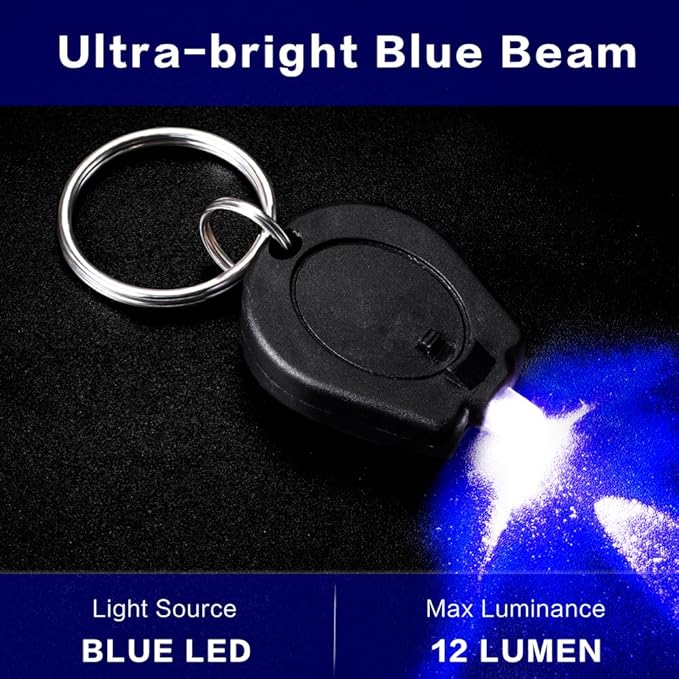 12 Pack Ultra Bright Blue Light Keychain Flashlight, Mini Blue LED Key Chain Flashlight for Night