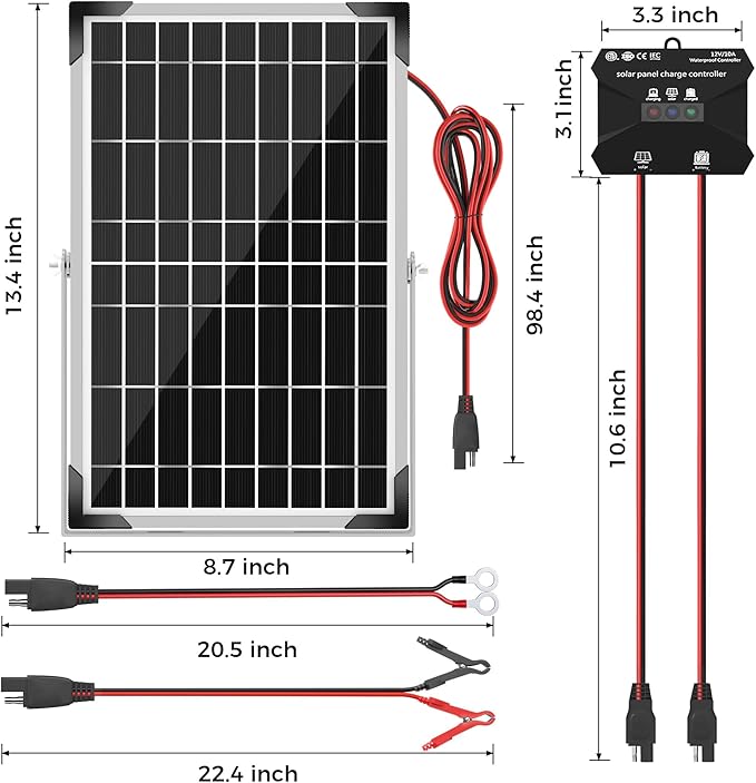 Solar Battery Trickle Charger: 10 Watt 12V Solar Panel Maintainer for Car Boat - Waterproof