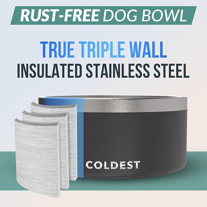 Coldest Dog Bowl - Anti Rust Metal, Non Slip, 3 Layers Insulated Stainless Steel Dog Bowls - Spill