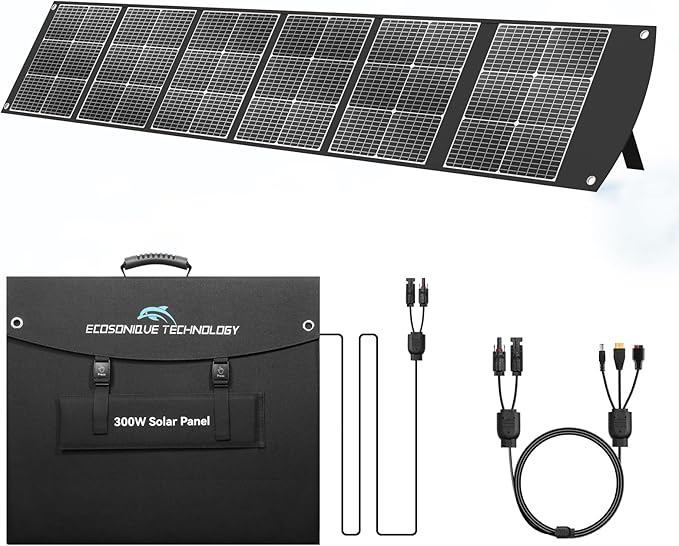 Ecosonique 300W Portable Solar Panel for Most Power Stations, Foldable & Lightweight Solar Suitcase