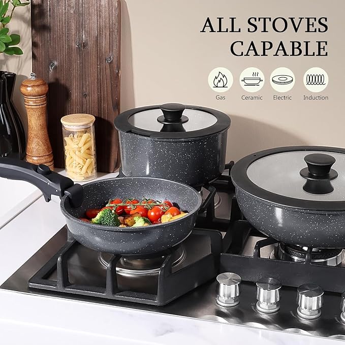 GiPP Ceramic Pots and Pans Set Non Stick, Nonstick Detachable Handle Cookware Sets, Non Toxic