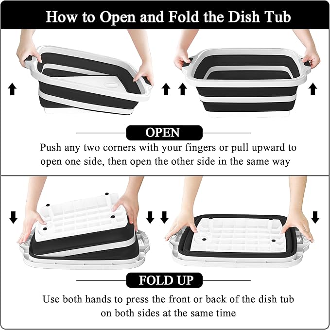 Collapsible BBQ Prep Tubs with Lids, Grill Cutting Board, Camping Sink with Drainage Hole for Meal