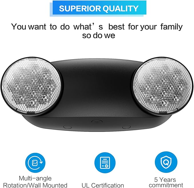 Spectsun 12 Pack Black Emergency Light with Battery Backup - Round 2 Heads UL Certified Wall Mount