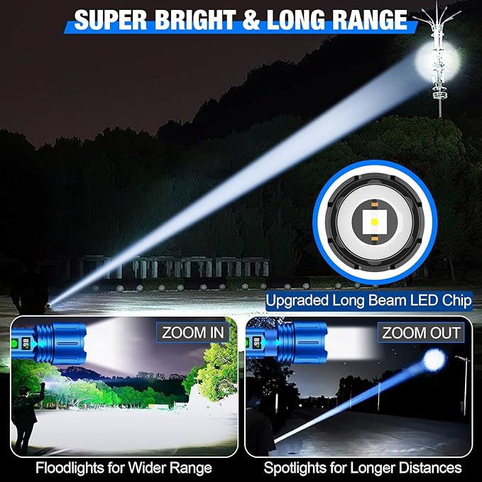 Flashlights High Lumens Rechargeable, Super Bright LED Powerful Flashlight, Type-C, 5 Modes