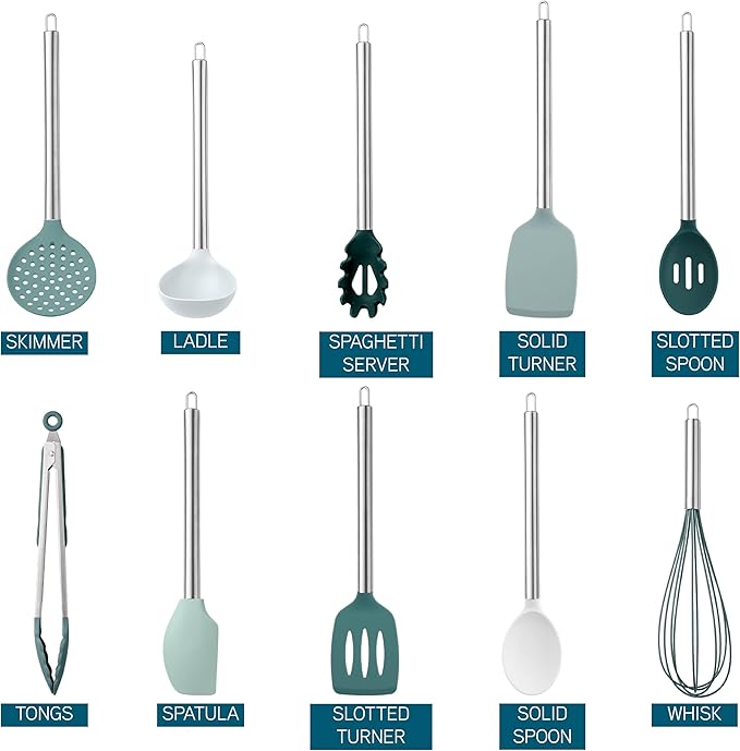 COOK WITH COLOR Silicone Cooking Utensils, Kitchen Utensil Set, Easy to Clean Silicone Kitchen
