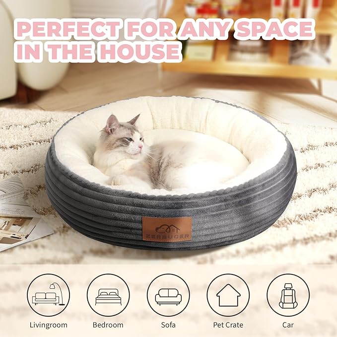 23in Round Cat Dog Bed for Large Medium Small Dogs Cats, Machine Washable Sleeping Sofa, Non-Slip