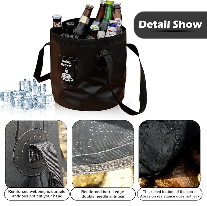 Collapsible Bucket with Handle, Lightweight Folding Water Container, Portable Collapsible Bucket