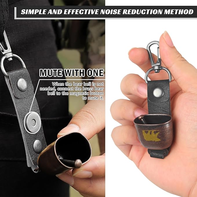 2 Pack Loud Bear Bells with Magnetic Silencer, Leather Button Strap, Carabiner for Bear Deterrent