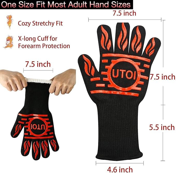 BBQ Grill Gloves for Campfire Cooking, 1472°F Heat Resistant Grilling Gloves for Outdoor Cooking