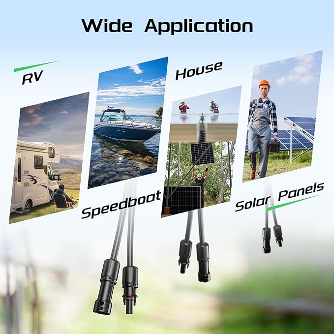 Bateria Power 10 Feet 8AWG Solar Panel Extension Cable, 10mm² Twin Wire Conductor Parallel Solar