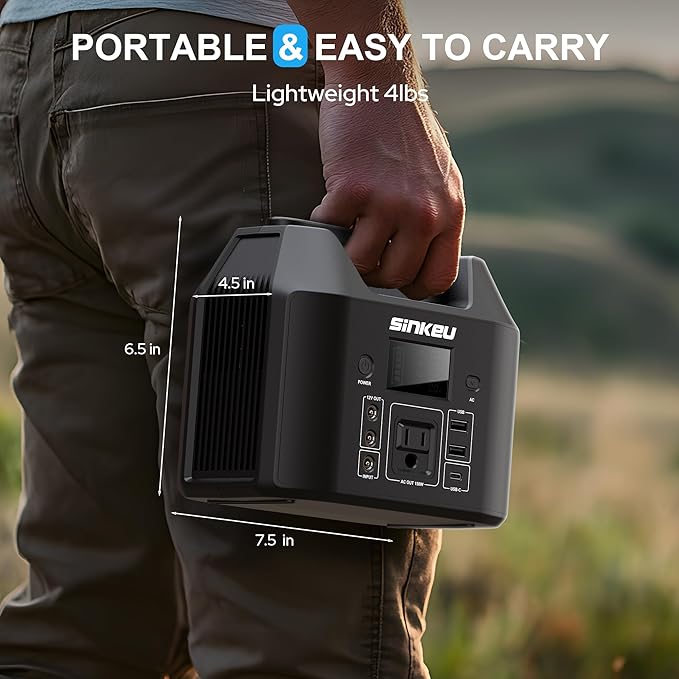 SinKeu Portable Power Station 122.8Wh, LiFePO4 Battery Solar Generator for Home Use, 150W Power