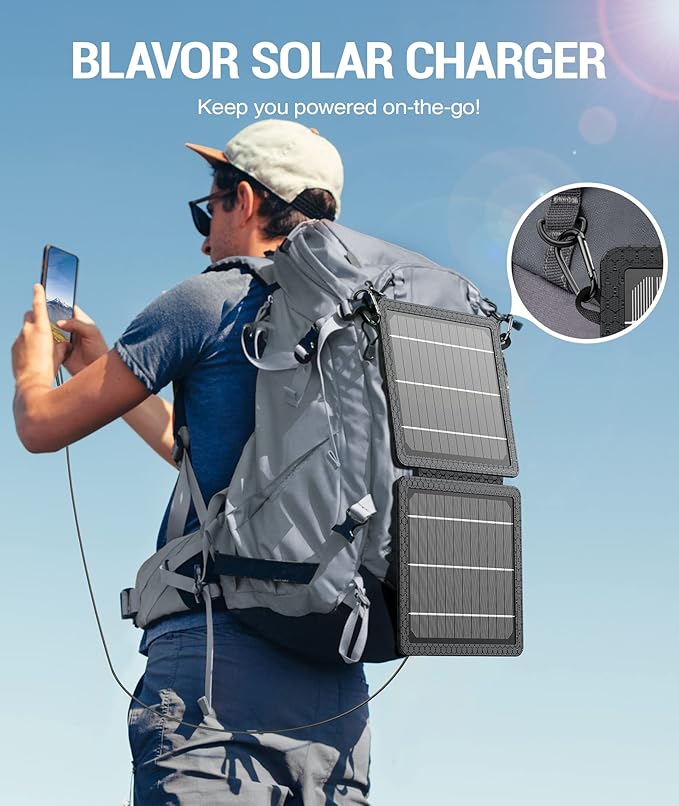 BLAVOR 10W Portable Solar Charger(5V/2A Max), Small Foldable Solar Panel with USB-C USB-A Outputs