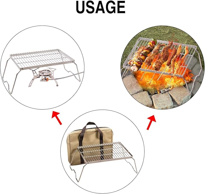 REDCAMP 13.6" Small Folding Campfire Grill, 304 Stainless Steel Firepit Grill Grate, Heavy Duty