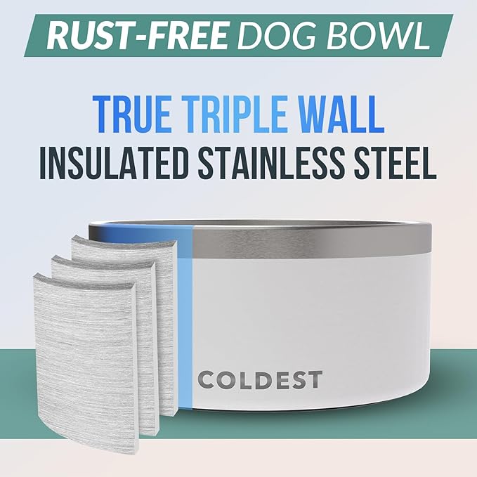 Coldest Dog Bowl - Anti Rust Metal, Non Slip, 3 Layers Insulated Stainless Steel Dog Bowls - Spill