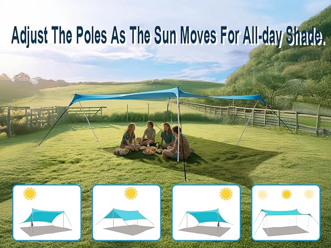 10×10ft UPF50+ Beach Tent Sun Shelter, Windproof Stable Outdoor Pop Up Beach Shade Canopy for