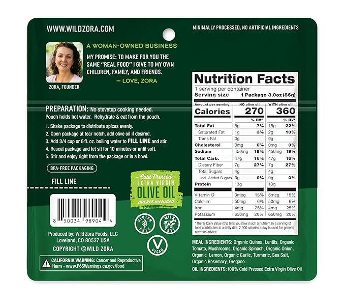 Wild Zora Instant Organic Quinoa Meals - Quick & Tasty Prepared Quinoa Bowls, Pantry Staples
