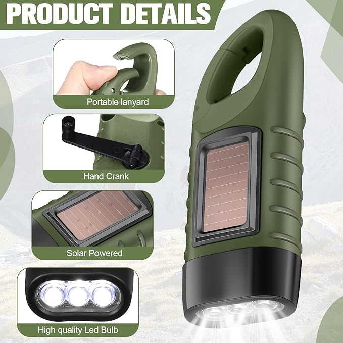 Leelosp 9 Pieces Hand Crank Flashlight Solar Powered Flashlight for Emergencies Dynamo Rechargeable