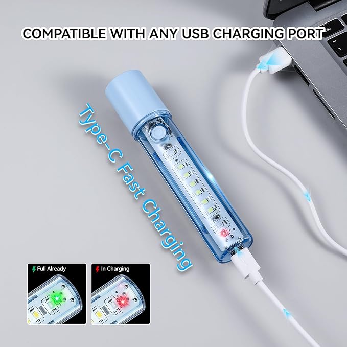 VAVOFO Blue LED Tactical Flashlight - USB-C Rechargeable, High Lumen, Fire-Resistant EDC Flashlight