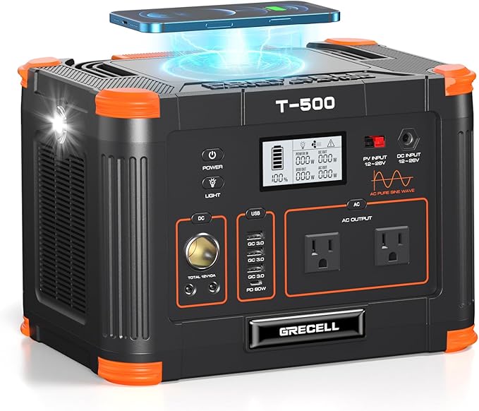 GRECELL Portable Power Station 500W, 519Wh/140400mAh Solar Generator Backup Lithium Battery Pack