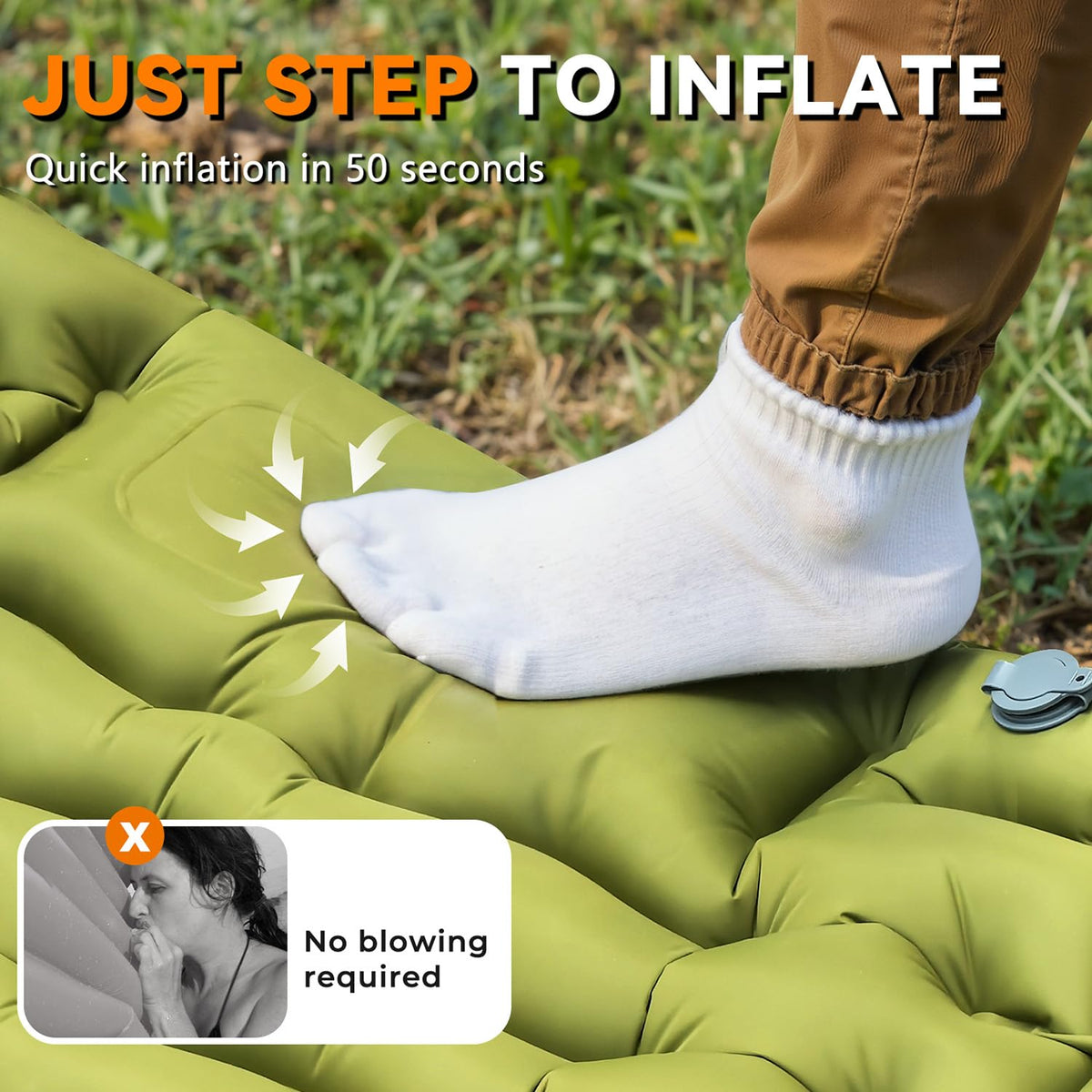 RusChic Sleeping Pad for Camping, Built-in Foot Pump with Pillow