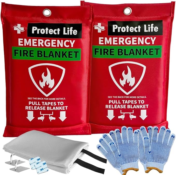 Protect Life Saving Emergency Fire Blankets 2 Pack - 40"x40", Fiberglass Fire Blanket for Home &