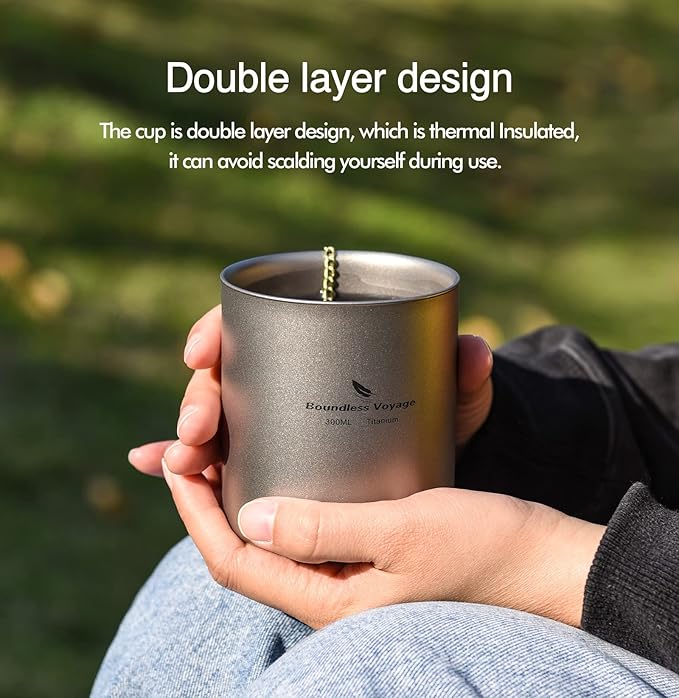 Boundless Voyage 3 in 1 Double Walled Titanium Cup Heat Resistant Mini Tea Drink Cup Outdoor