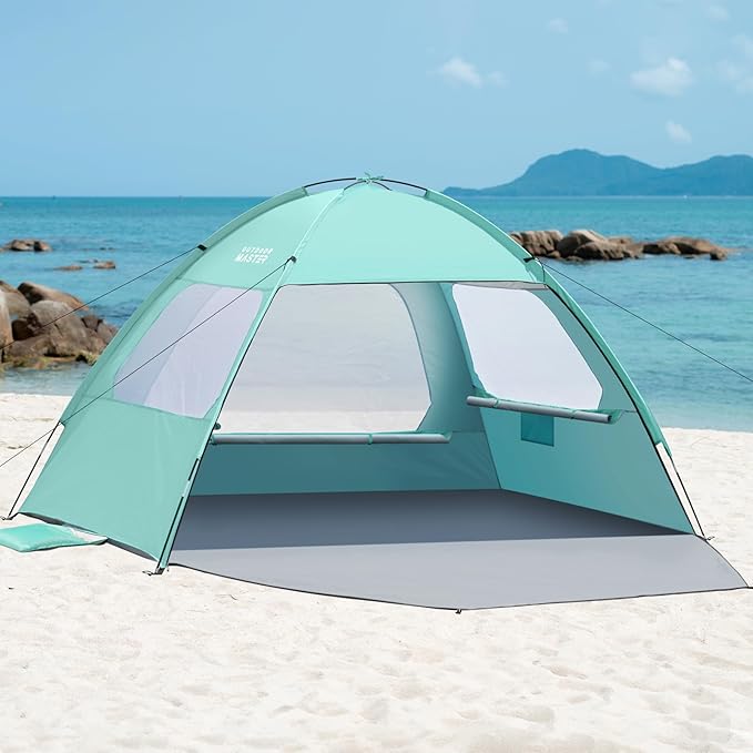 OutdoorMaster Beach Tent for 3/4 Person - Easy Setup Sun Shade Shelter, Portable Beach Shade Sun