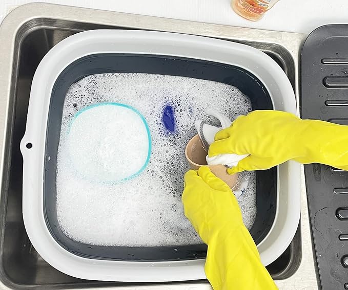SAMMART 15L (3.9 Gallon) Collapsible Dishpan with Draining Plug - Foldable Washing Basin - Portable