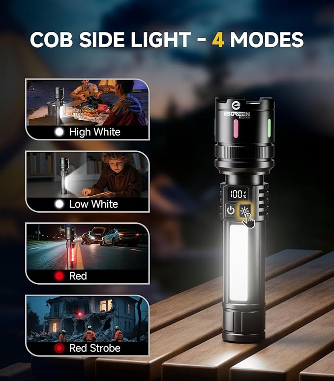 Esgreen LED Rechargeable Flashlights High Lumens 2 Pack, Single Click Bright Flashlight Long