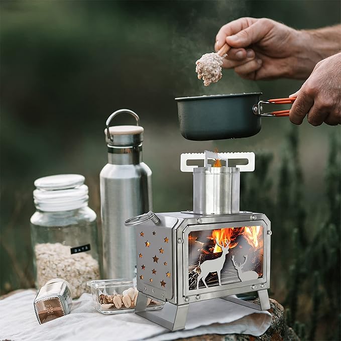 Portable Outdoor Camping Stove for Backpacking BBQ Hiking Picnic Cooking Stainless Steel Fire