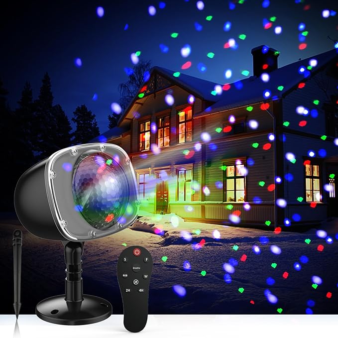 Christmas Snowfall Projector Lights Outdoor,15 Colors Holiday Rotating Falling Snow Projector with