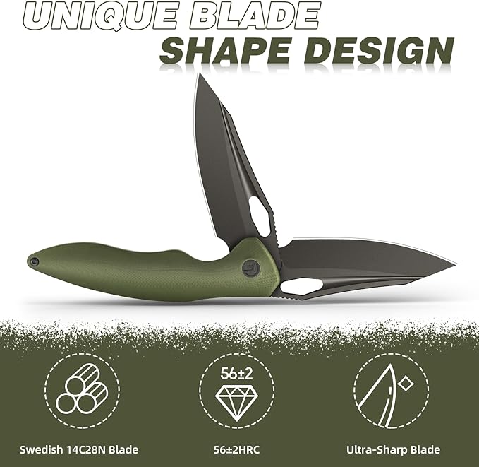 FINTISO Apollo Pocket Knife, 3.3" 14C28N Blade G10 Handle Folding Knife with Liner Lock, Small EDC