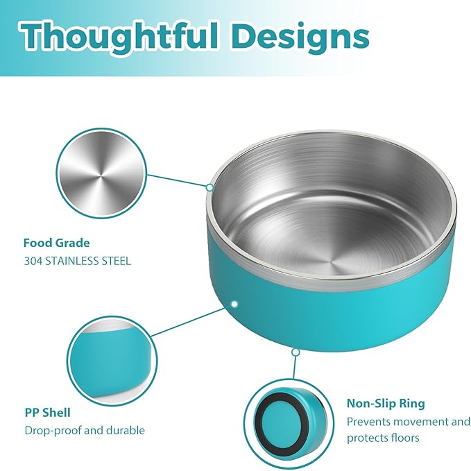 Stainless Steel Dog Bowl - Metal Water and Food Dish for Large Dogs, Insulated, Non-Slip, Easy
